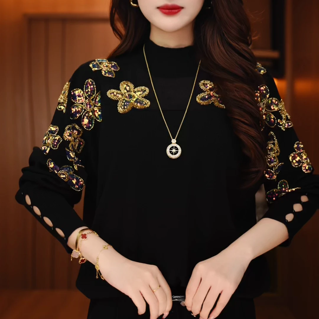 D0125-保暖毛衣抗起球高端显瘦针织百搭减龄气质时尚女士套头