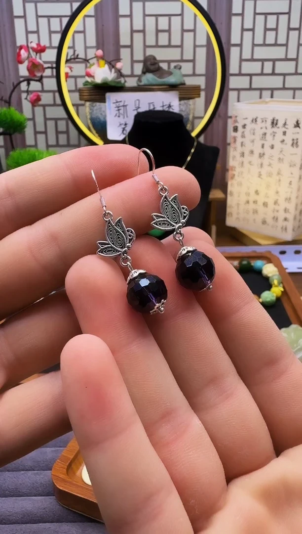 紫晶耳饰银S925镶嵌E12