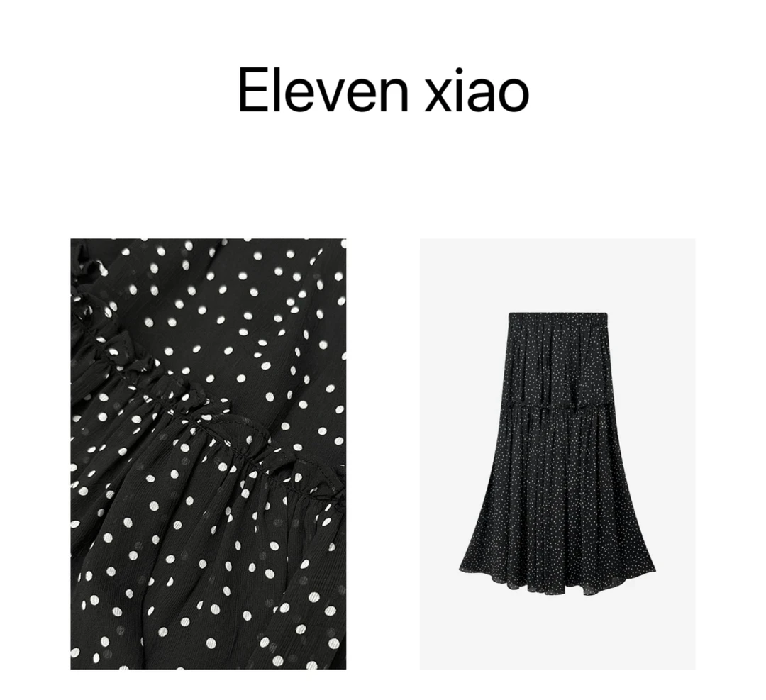 【Eleven xiao】26RR1652 轻熟风黑底波点气质显瘦休闲高腰半身裙