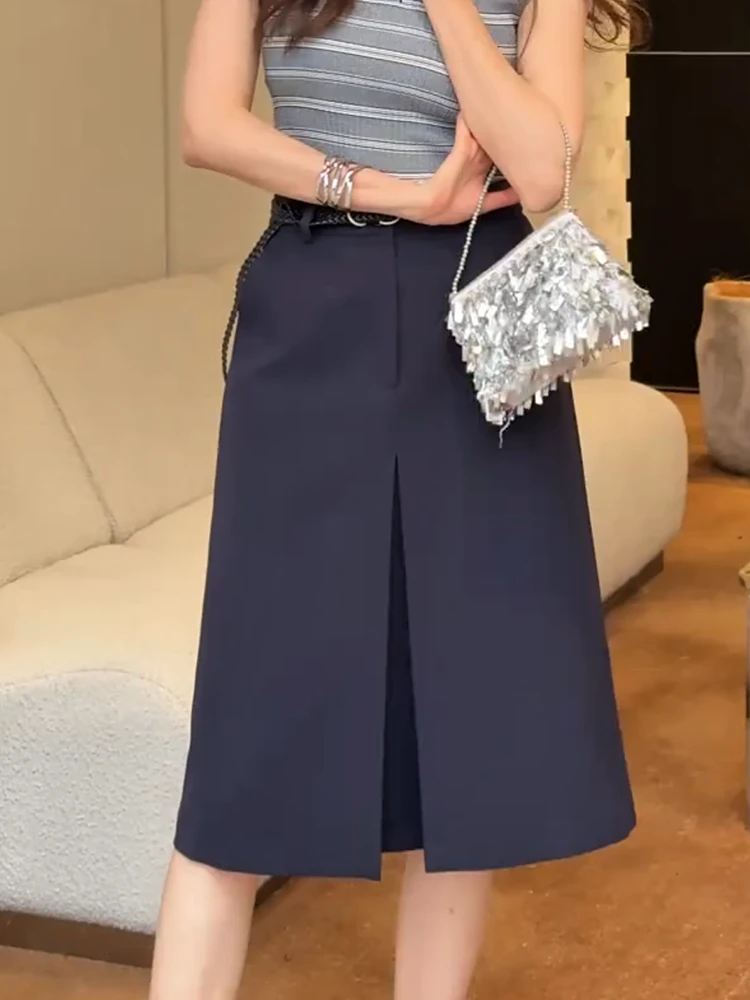 胖mm西装半身裙口袋长裙高腰显瘦A字裙遮胯职业裙中长款正装百搭