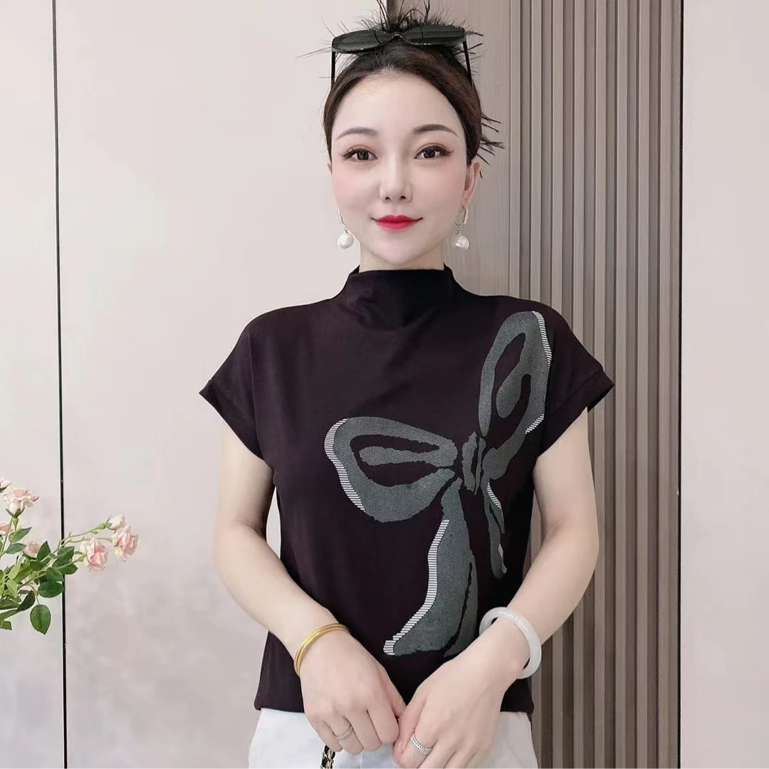 【韩紫朵 】2025网红款炸街洋气蝴蝶结印花短袖88001