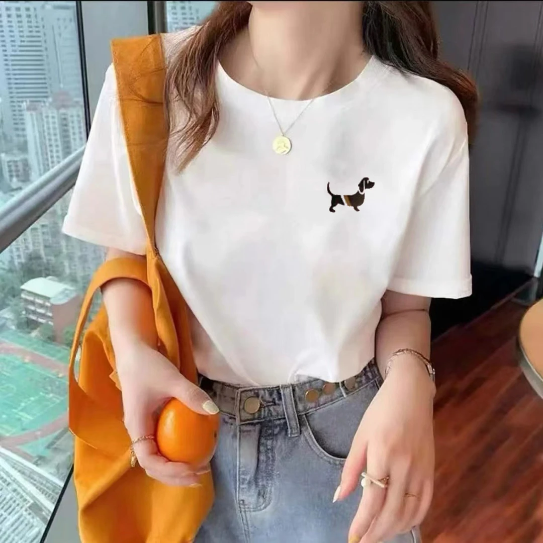 圆领时尚国潮男女情侣同款休闲百搭透气短袖T恤-D小狗
