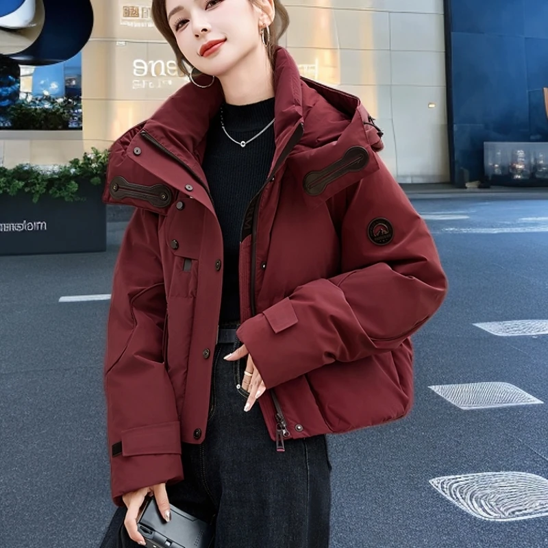 羽绒服女短款宽松大码2025冬新款时尚高端小个子设计感白鸭绒外套