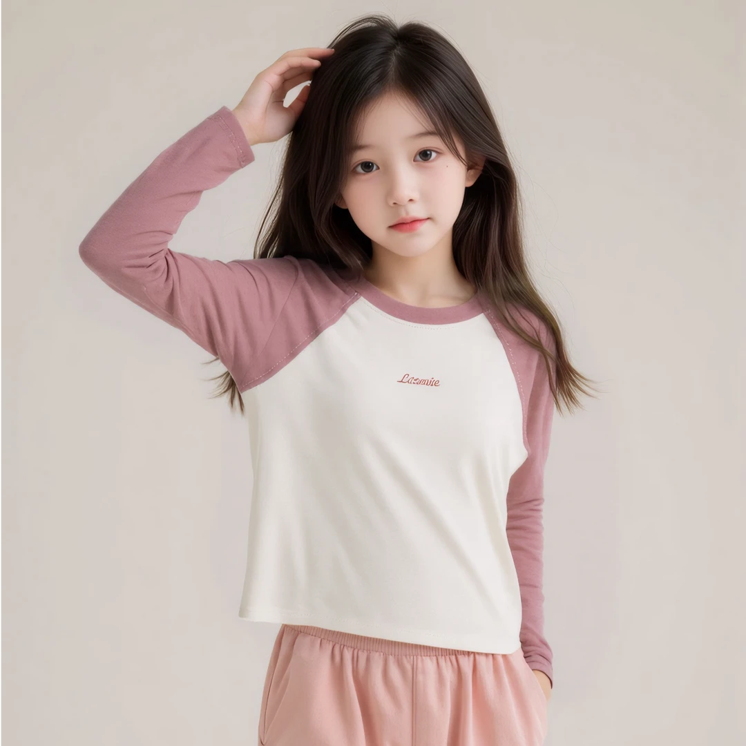 HEHD 2025春季儿童韩版时尚拼色可爱拼色小字母T恤   85003