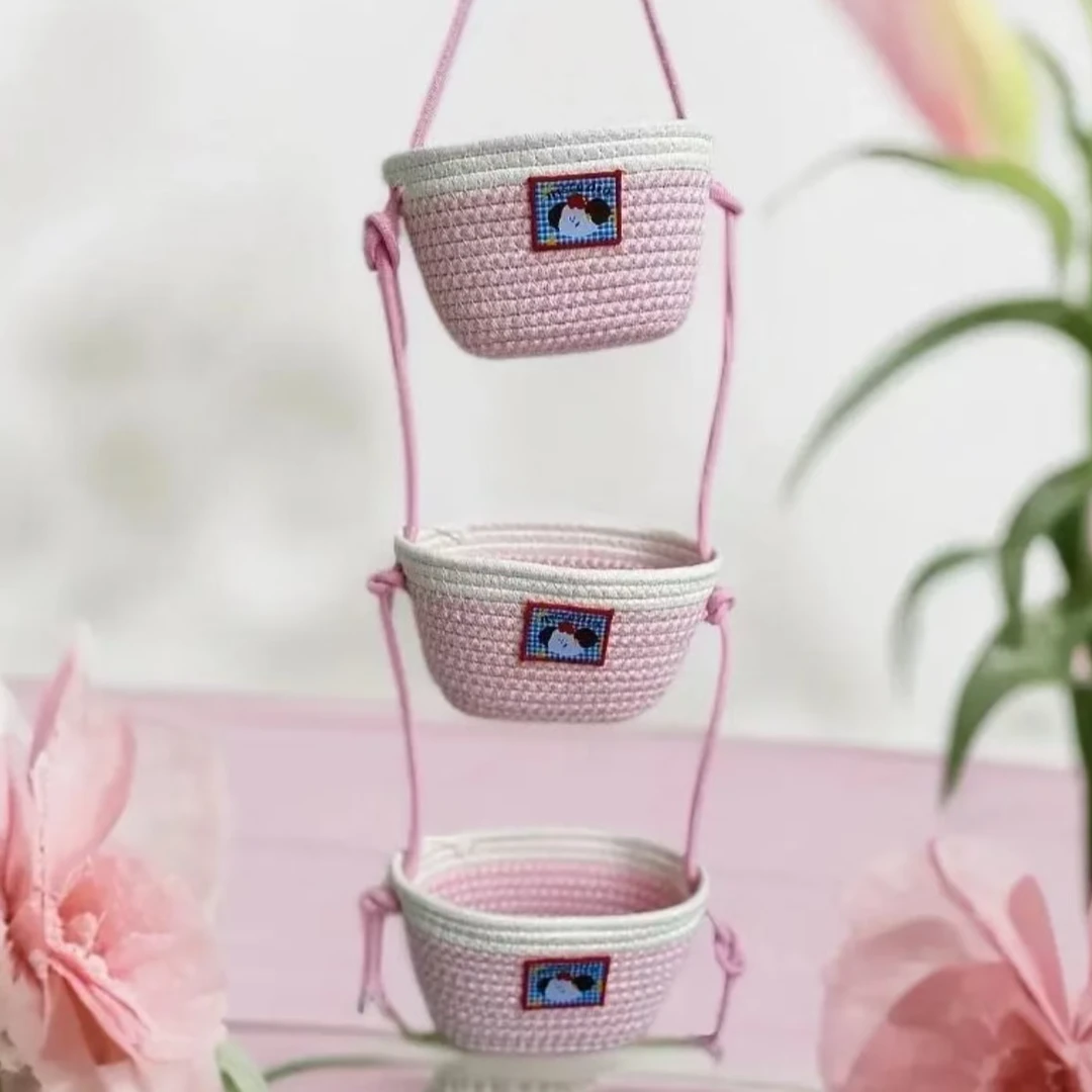 【618大促】出口原单粉色三层挂篮收纳可爱卡通棉绳编织运费险家用
