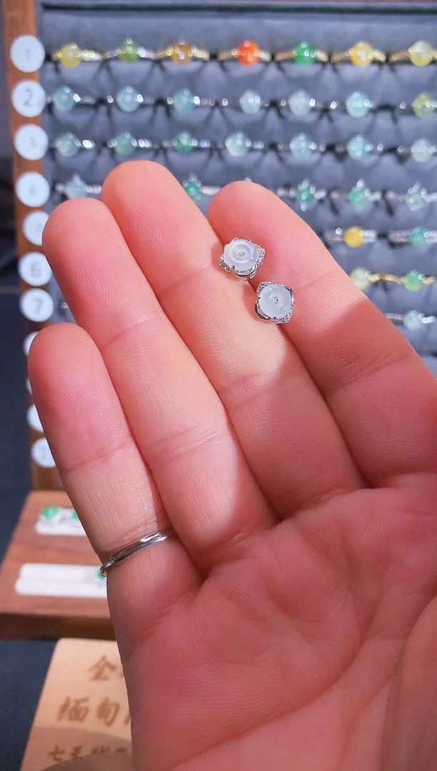 银S925镶嵌戒指翡翠S925银镶翡翠平安扣女饰品