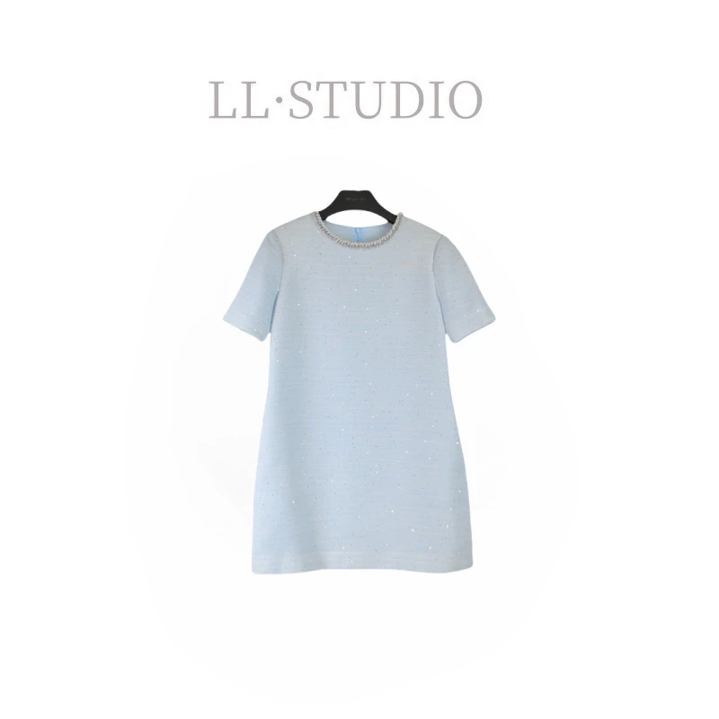 妙兮·LL夏季新款气质清新高级感钉珠名媛小香风连衣裙*20250439