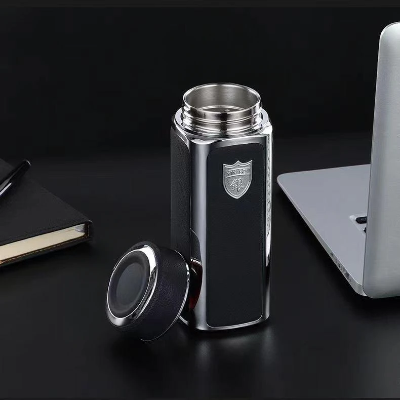 高端黑色纸盒四方皮纹杯银杯水杯商务茶杯高档礼品银离子保温杯