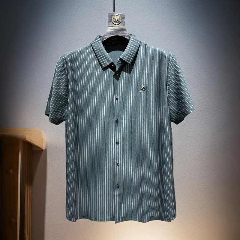 潮流商务休闲条纹衬衫薄款上衣男士夏季衬衣男装短袖