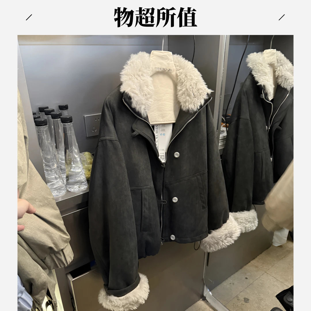 短款加棉毛毛领外套设计感加厚保暖夹羽绒