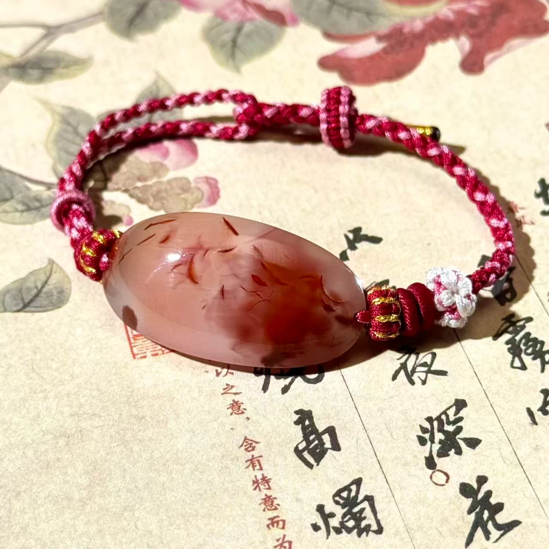 【杰韵】原矿无优化南红天然意境九口飘花手牌手工编绳（38*20*7）