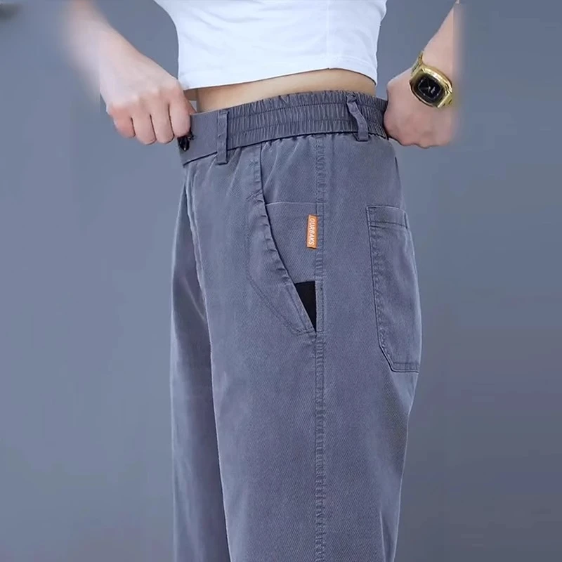 啄木鸟蓝色休闲裤男夏季薄款2025新款宽松直筒裤商务长裤男士爸爸