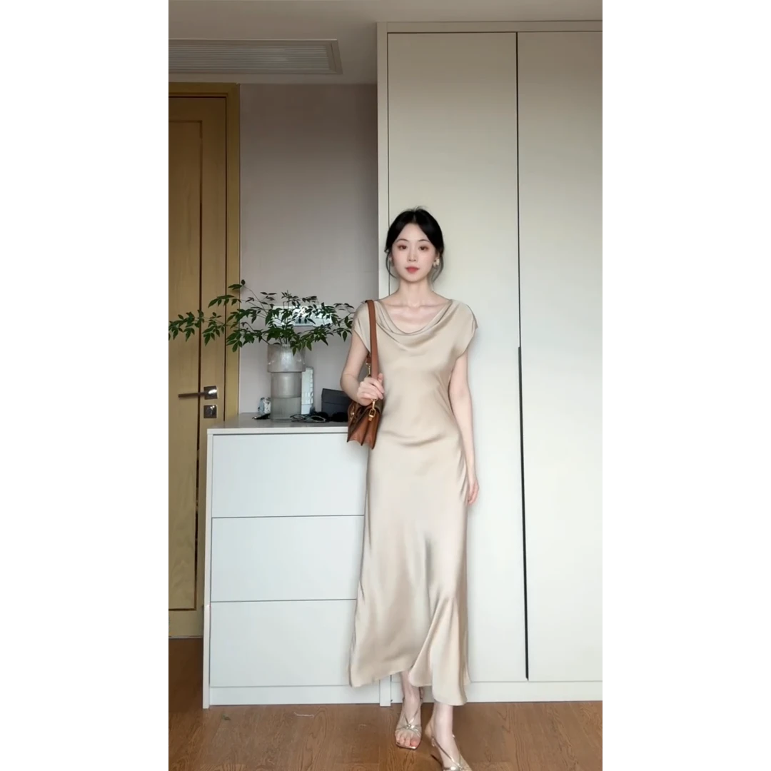 MARIE.COCO法式轻奢高级感荡领连衣裙夏季新款设计感优雅绝美长裙