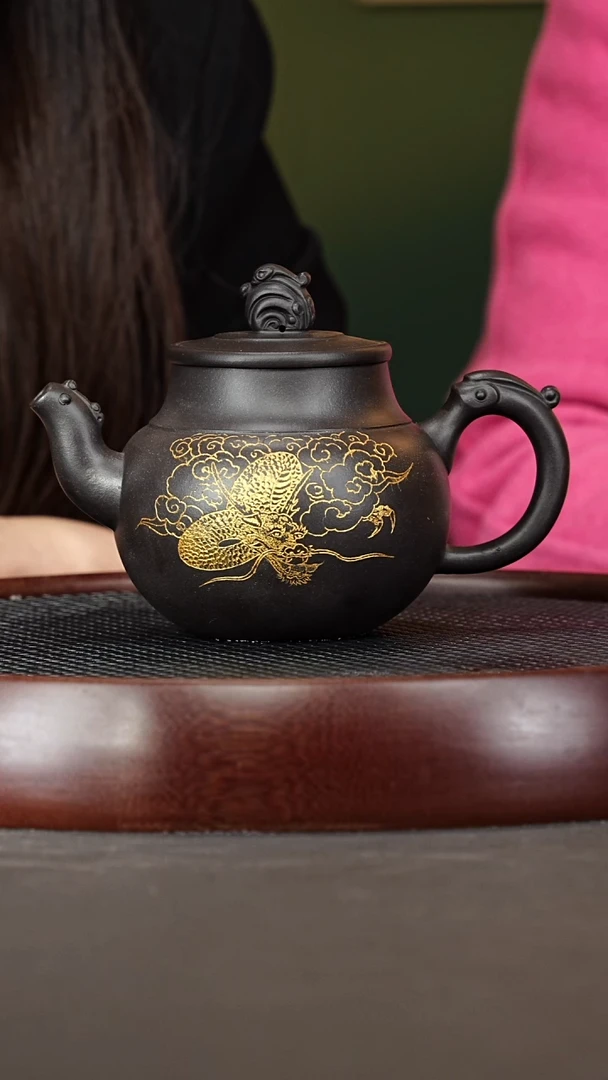 茶壶紫砂55ZXJ龙凤呈祥 玄铁砂550cc