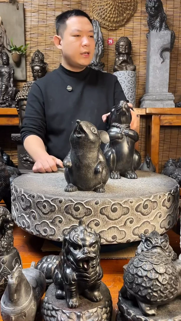 石材小老鼠 天然青石雕刻