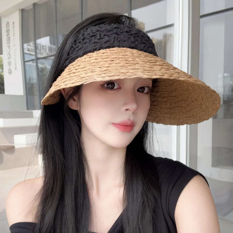 空顶遮阳草帽女户外出游大帽檐太阳帽夏季海边度假草编凉帽防晒帽