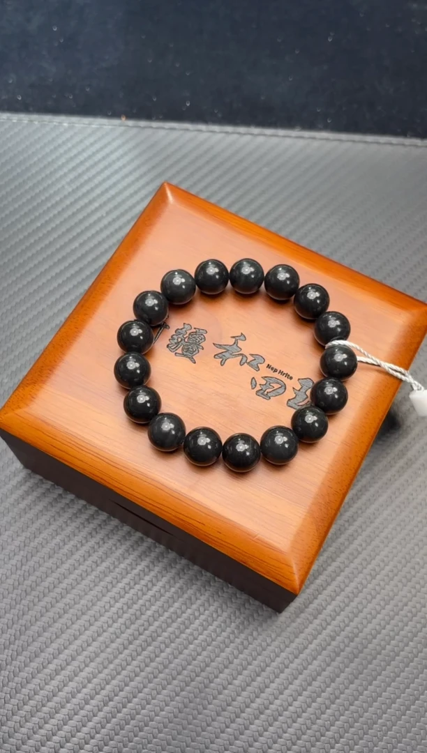 未镶嵌手串和田玉若羌微色差聚墨青花卡12手串