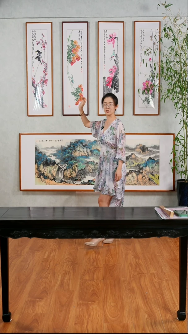 国画高启太《春夏秋冬四条屏》手绘含框132*37厘米