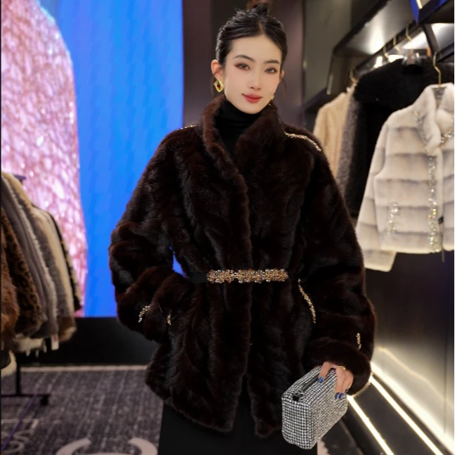 【COCOLOYIS】女冬季连帽中长款秋冬收腰气质外套25011306