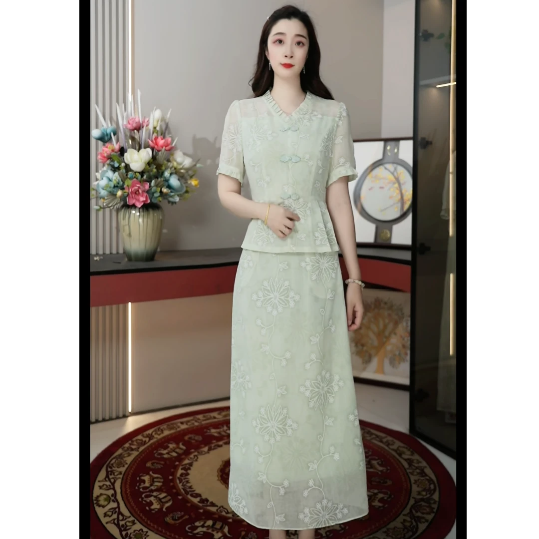 2523新款春夏时尚气质收腰显瘦裙子洋气减龄气质两件套短袖连衣裙