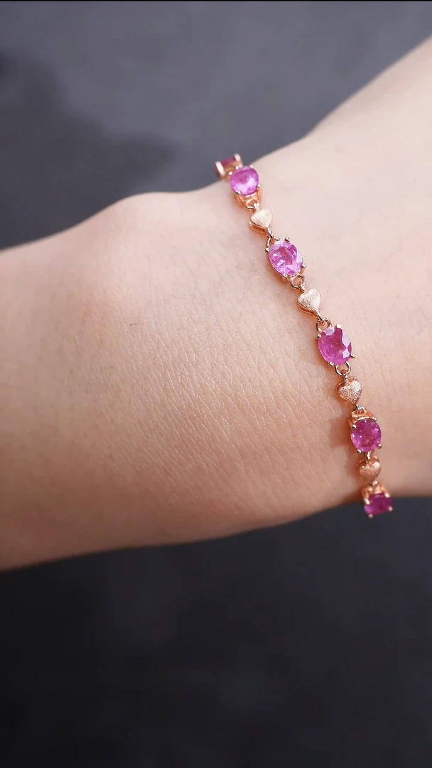 彩色蓝宝石手链银S925镶嵌手链