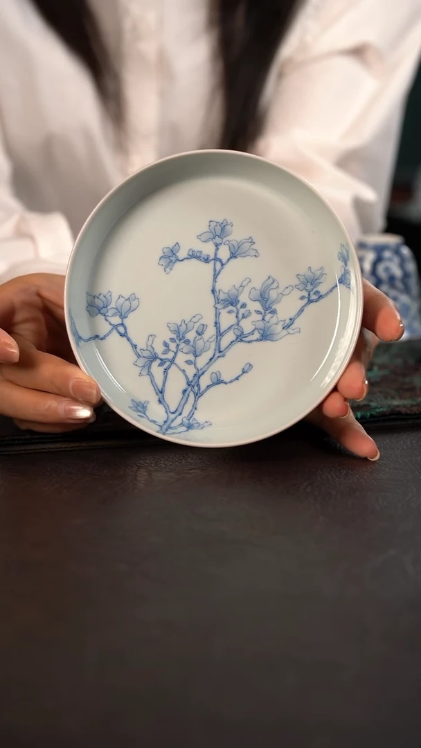 聚澜堂粉釉玉兰花壶承