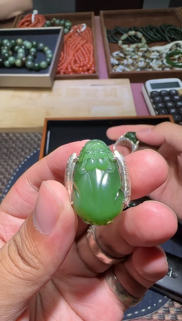 和田玉银S925镶嵌挂件寿【钰813】47 7026