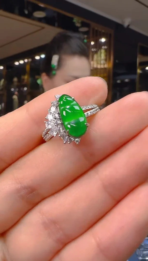 翡翠戒指银S925镶嵌100（多样性发其一）