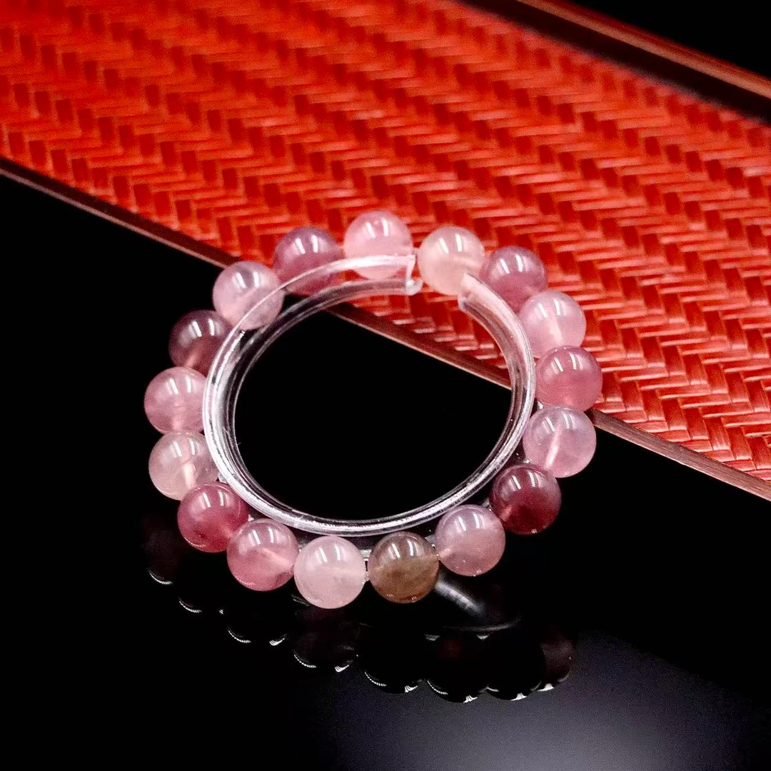 纯天然老矿玫紫马粉单圈水晶手串M4554-多样性发一