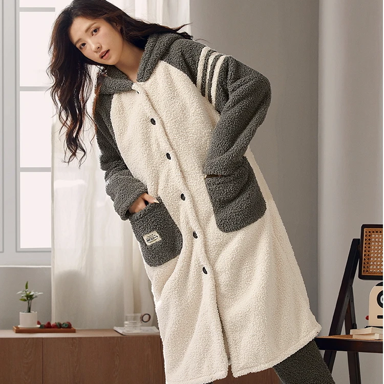 冬季甜美毛绒睡袍家居服保暖套装61053