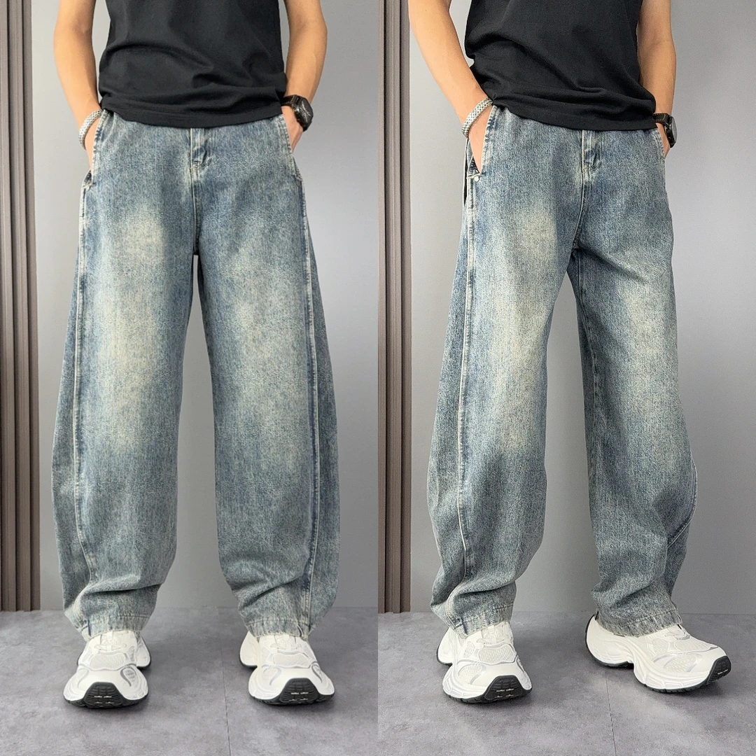 美式高街男牛仔裤秋冬款宽松潮牌直筒哈伦裤青年复古百搭休闲长裤