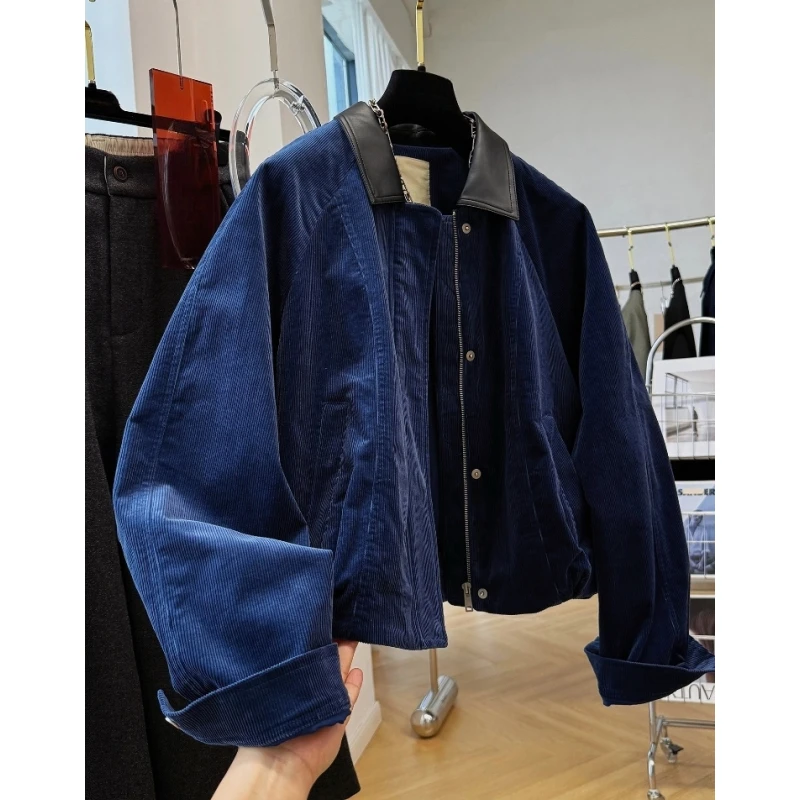 高级感韩系穿搭翻领短款外套女秋季独特别致巨好看休闲灯芯绒夹克