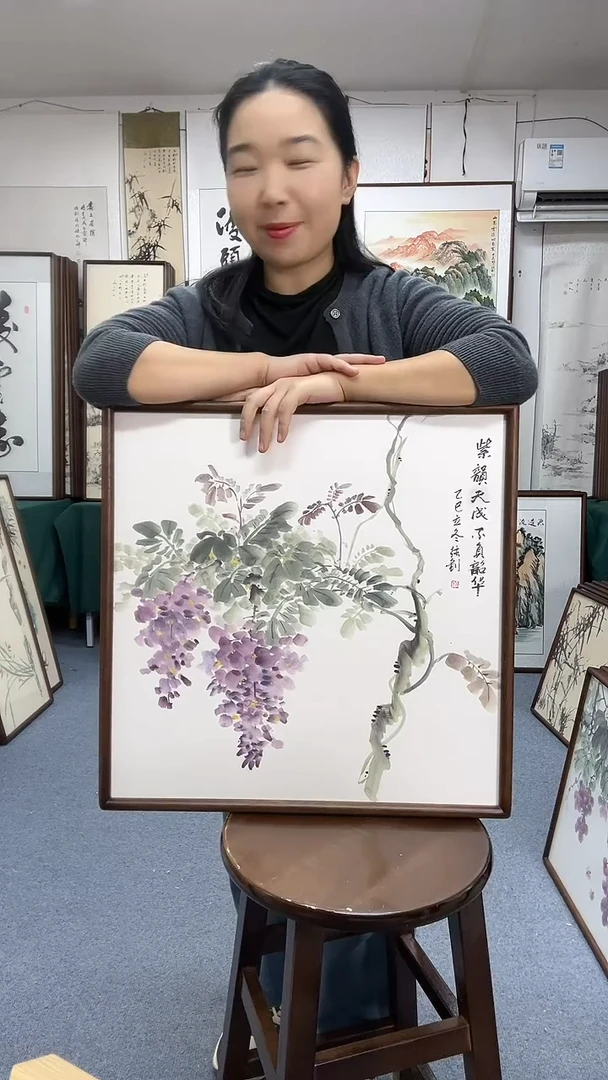 国画尺寸52*52实木画框京东包邮手绘