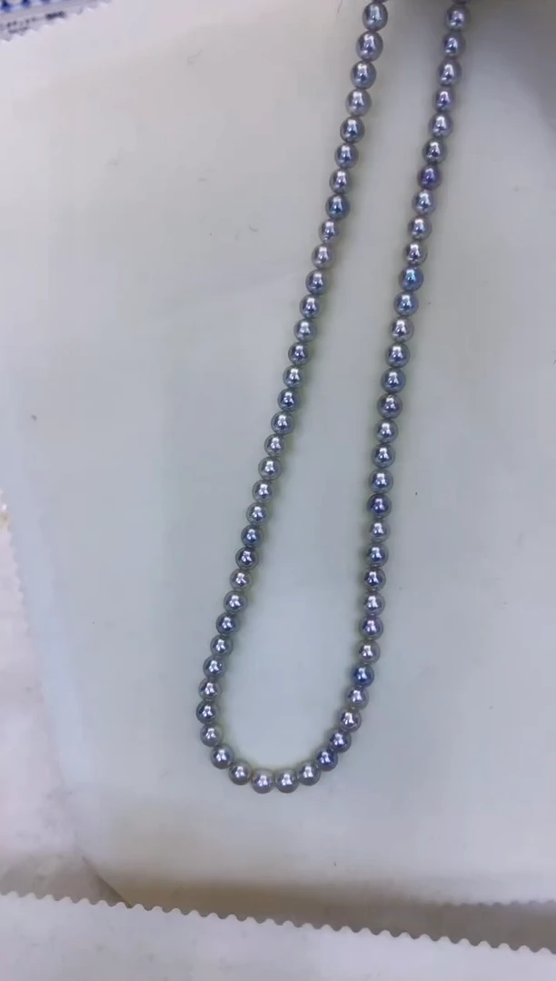 18K金镶嵌海水珍珠饰品5-6真多麻色满珠链