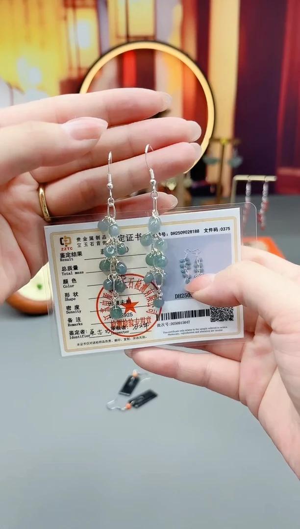 银S925镶嵌翡翠耳饰911