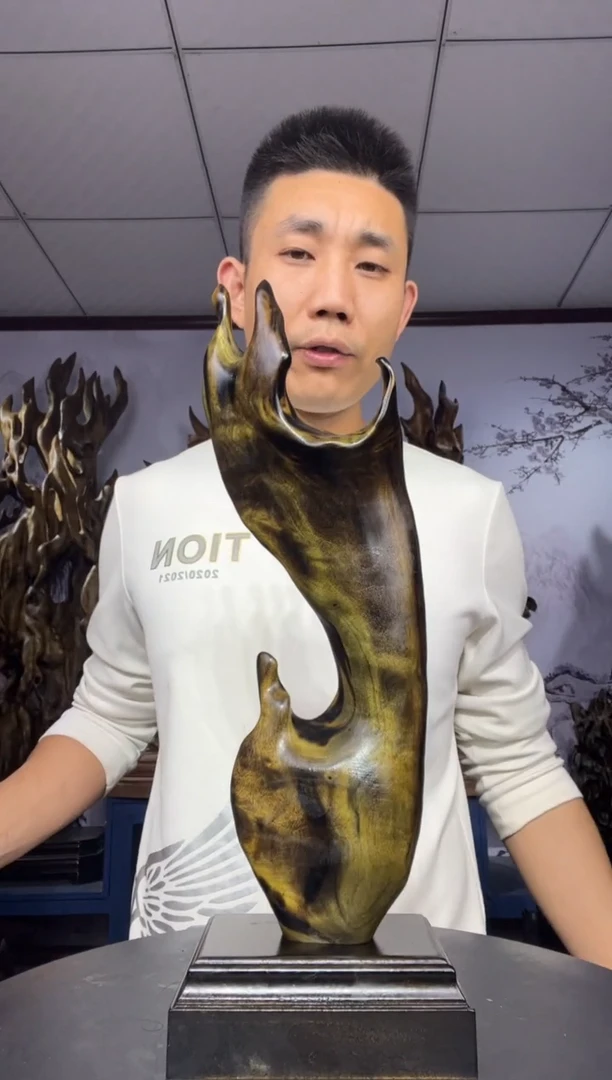 金丝楠木雕款丰***心金丝楠木工艺品摆件