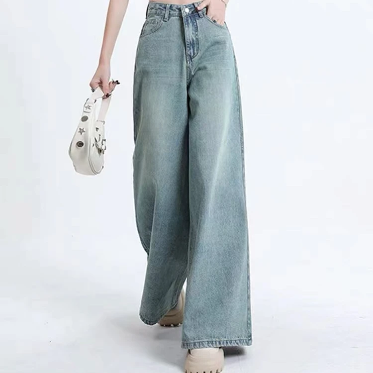 默认瑕疵介意勿拍潮流宽松A版显瘦拖地阔腿牛仔长裤女