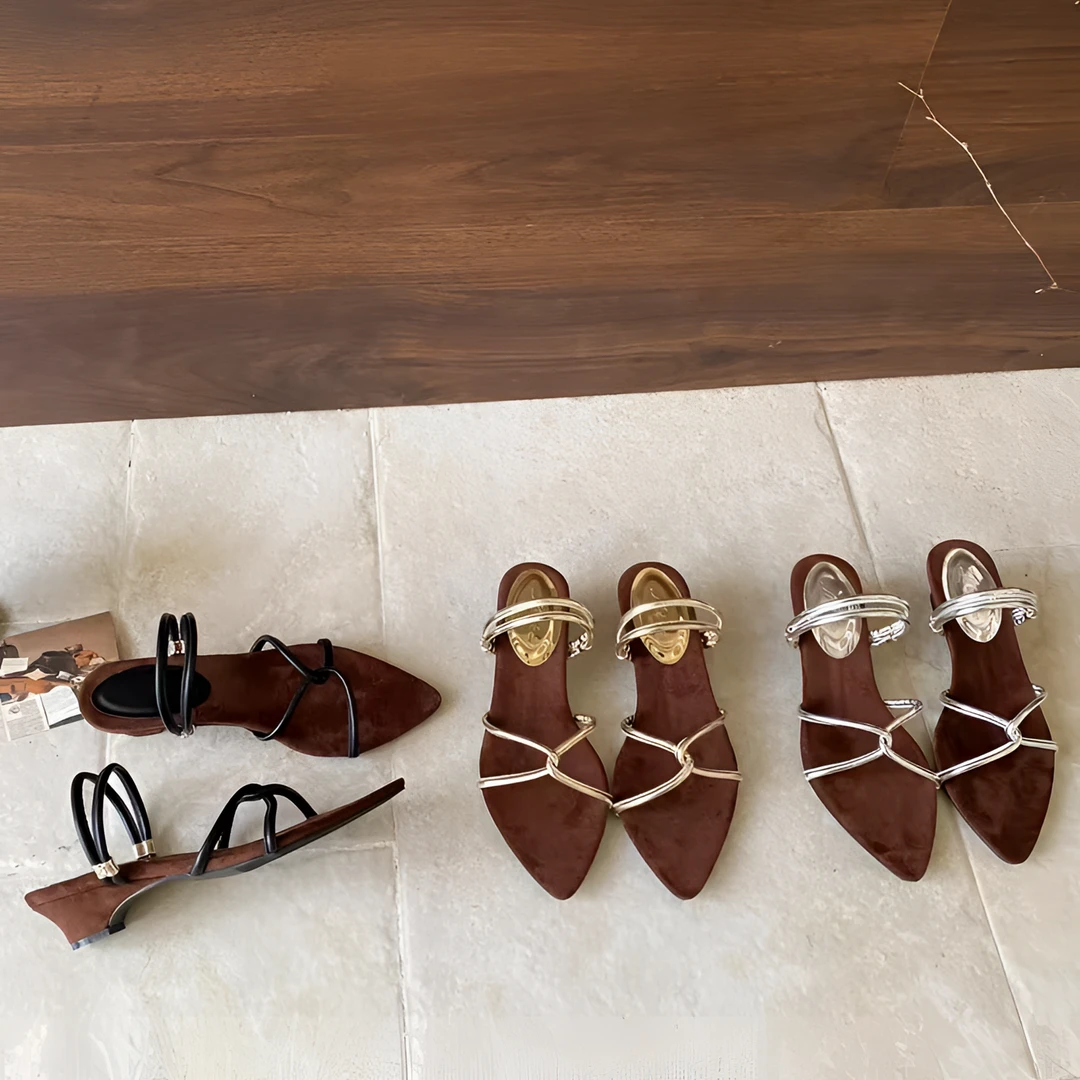 梦梦家 777-7 辣妹本辣～气质尖头一字带两穿坡跟凉拖韩版凉鞋