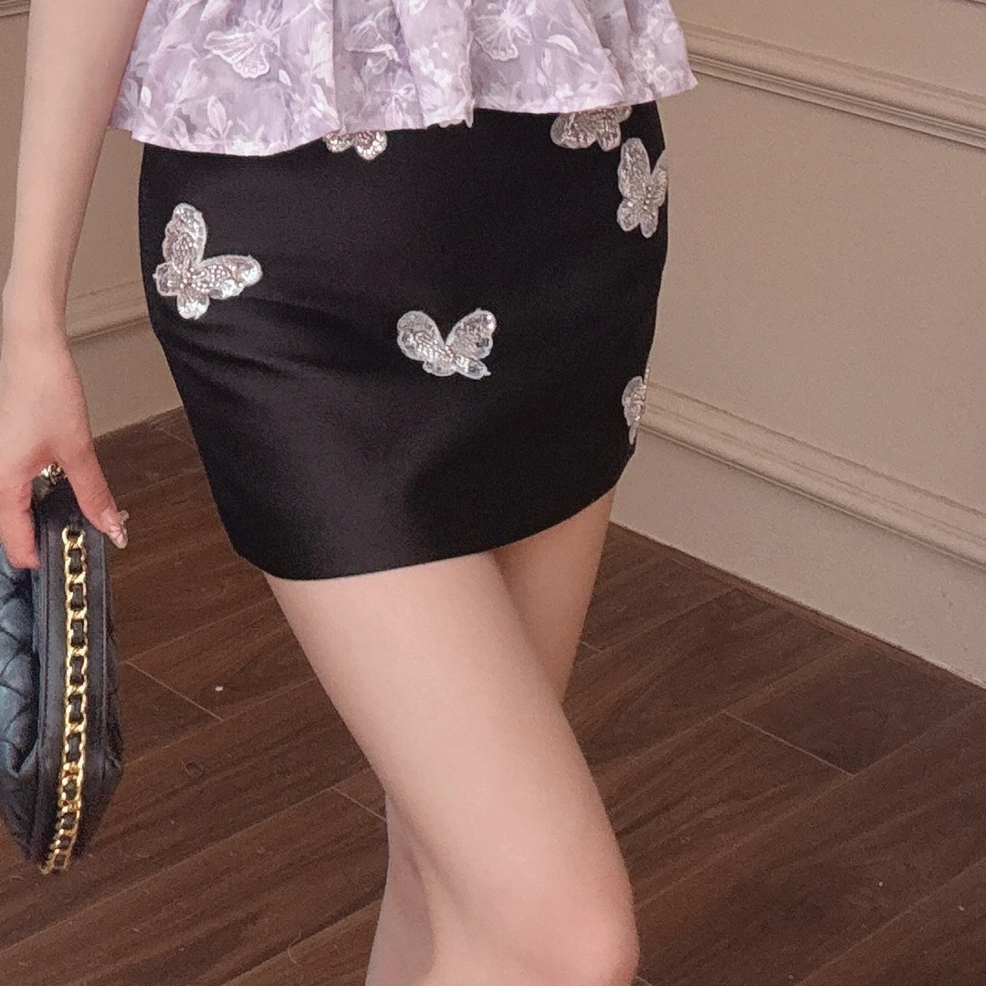 【CC专属】半裙-半身裙女高腰蝴蝶点缀显瘦短款A字裙子-35046