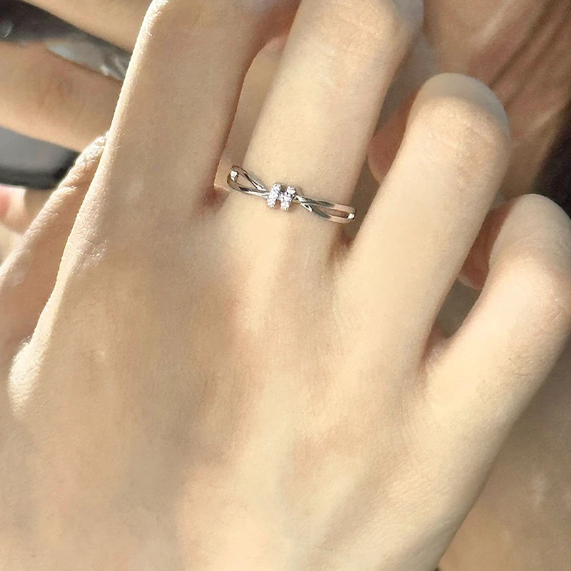 S925纯银莫比乌斯环戒指女轻奢高级感简约百搭时尚锆石H字母指环