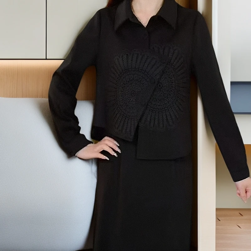 001短款千金风春季黑色时尚打底常规针织不褪色百搭连衣裙