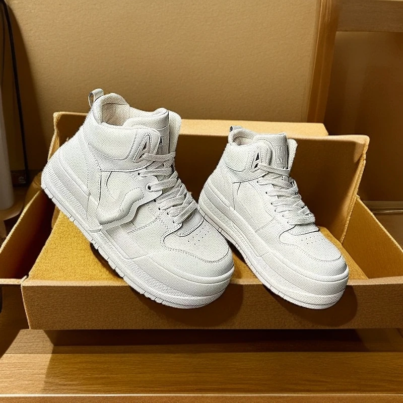 保暖纯色松糕底高帮鞋冬季新款加绒百搭时尚潮鞋厚底