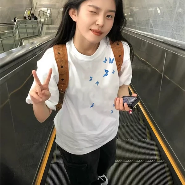 100%纯棉重磅短袖t恤女2025新款夏季正肩设计感美式半袖宽松上衣