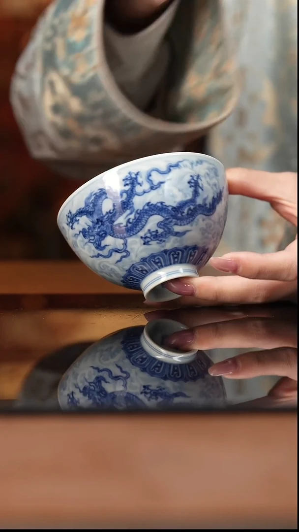 杯大明芳花青花龙杯