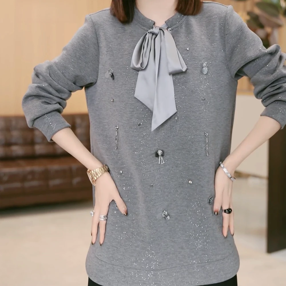 秋冬新款时尚减龄气质百搭女士重工宽松长袖款卫衣