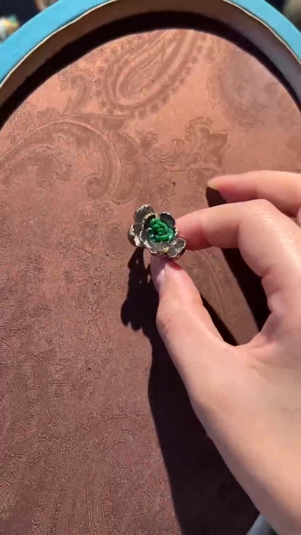 【闪购商品】翡翠戒指银S925镀金镶嵌红翡绿翠31号