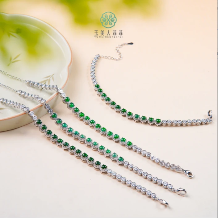 石惑珠宝%翡翠蛋面手链约4mm%多样性发一