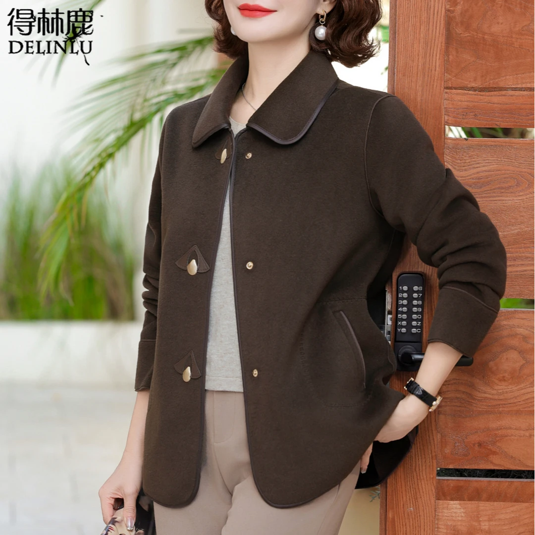 气质小个子妈妈春装短款毛呢外套洋气时尚减龄中老年小香风上衣