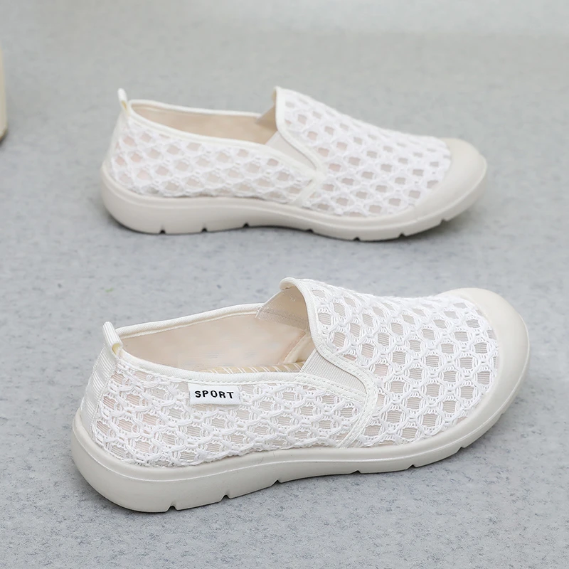 2025夏季新款一脚蹬透气网面休闲鞋女防滑软底轻便中老年妈妈鞋子