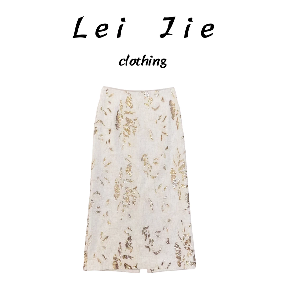【Lei Jie】欧货珠片刺绣麻料半身裙1035